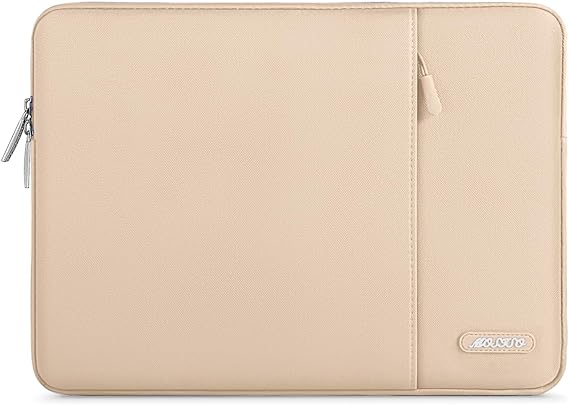 MOSISO Laptop Sleeve Bag Compatible with MacBook Air/Pro, 13-13.3 inch Notebook, Compatible with MacBook Pro 14 inch M3 M2 M1 Chip Pro Max 2023-2021, Polyester Vertical Case with Pocket, Apricot