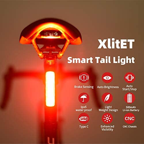ENFITNIX XlitET Rear Bike Light Powerful LED USB Rechargeable, Smart Bicycle Back Light Waterproof Cycling Taillight Easy to Install Auto On/Off fits Any Road Bikes for Optimum Cycling Safety