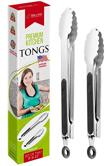 Tongs Metal Tongs Salad Tongs - Kitchen Utensil Set of 2 - Serving Tongs 9 Inch and Grill Tongs 12 Inch - Kitchen Tongs for Cooking - Salad Tongs for Serving - Cooking Utensils - Serving Utensils