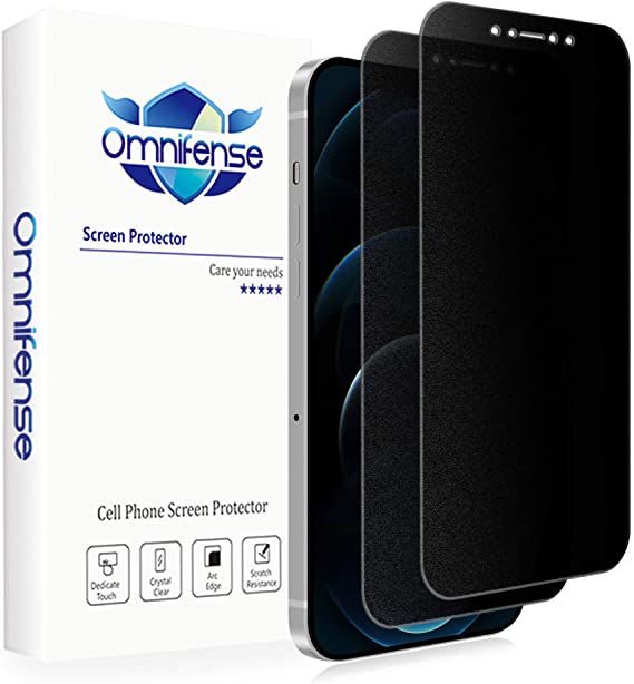 Omnifense Matte Privacy Screen Protector Designed for iPhone 12 Pro or iPhone 12 (6.1") Non-Tempered Glass, 2 Way Anti Spy Privacy Protection Anti Glare Anti Fingerprint Easy Install Bubble Free Case Friendly, 2 Pack
