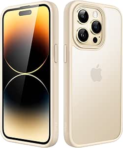 JETech Matt Hülle für iPhone 14 Pro 6,1 Zoll, Stoßfest Militärstandard FallSchutz Handyhülle, Mattierte Durchscheinende Rückseite Schutzhülle, Anti-Fingerabdruck (Helles Gold)