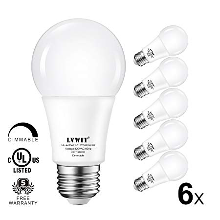A21 LED Bulb Dimmable, 15 Watt (120W Equivalent), LVWIT E26 LED Light Bulbs, 1600 Lumens, 3000K Soft White, Medium Screw Base, ENERGY STAR, Pack of 6