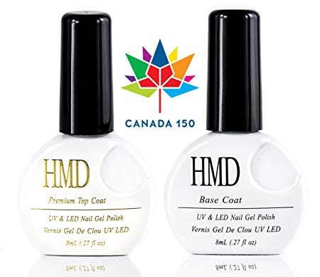 Canada HMD Soak Off UV LED base coat and mirror shine NO WIPE top coat gel nail polish set fast cure fast free shipping