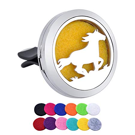 Running Horse Aromatherapy Car Air Freshener Stainless Steel Essential Oil Diffuser Locket Car Vent Clip 12 Refill Pads