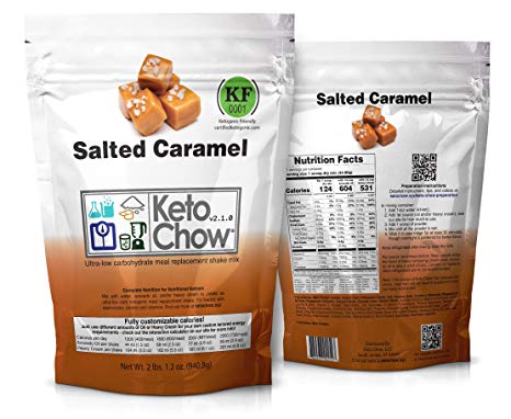 Keto Chow Ultra Low Carb Meal Replacement Shake, complete nutrition for Ketogenic Diet (Salted Caramel 2.1, 21 Meals)