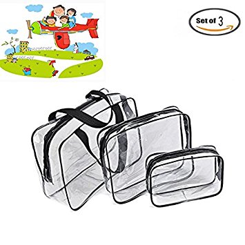 IDS 3 Pack Clear PVC Toiletry Bag Set with Zipper for Vacation, Bathroom, Storage (3 Sizes)