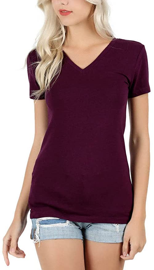 ToBeInStyle Women's Short Sleeve V-Neck Basic T-Shirt