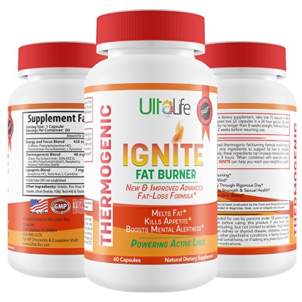 IGNITE FAT BURNER-- Advanced Thermogenic Diet Pills Containing 9 Synergistic Ingredients To Unlock Stored Body Fat -- Lose Weight Fast For Men & Women-- Boost Metabolism -- Increase Mental Focus & Deliver Monster Energy Up to 8 Hours At A Time! Guaranteed or Your Money Back!