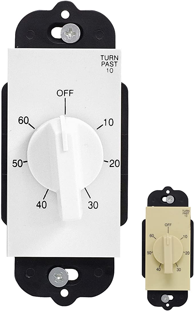 GE in-Wall Mechanical Countdown Timer Switch, Spring Wound, No Neutral Wire Needed, Up to 60 Minutes, White & Light Almond Wallplates, Ideal for Lights, Exhaust Fans, Heaters, 15304