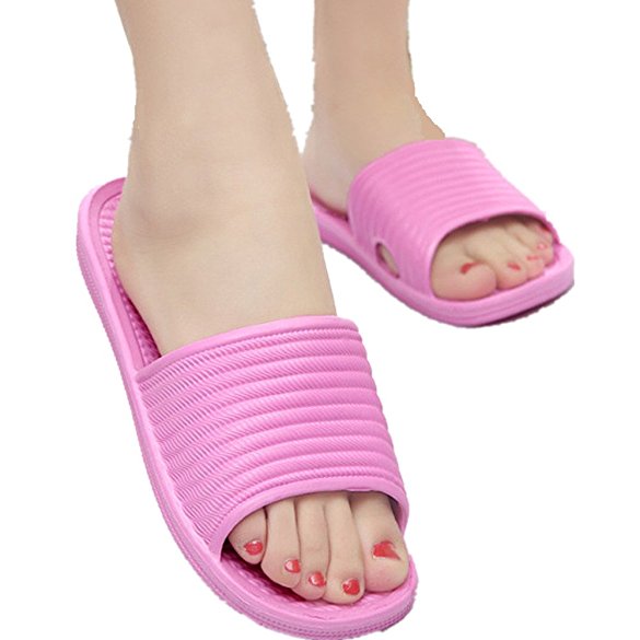 Kinghard Women Stripe Flat Bath Slippers Summer Sandals Indoor & Outdoor Slippers