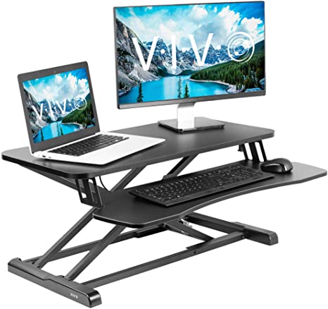 VIVO Black Height Adjustable 32 inch Standing Desk Converter | Sit Stand Dual Monitor and Laptop Riser Workstation (DESK-V000K)