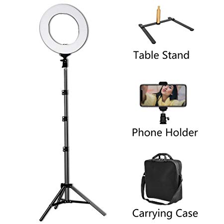 LED Ring Light - 14inch 3200K/5600K Bicolor Dimmable Lighting Kit with 70 inch Light Stand & Table Top Stand, Superbright & Durable, Adjustable Angle and Easy Assembly for Studio Video Selfie YouTube