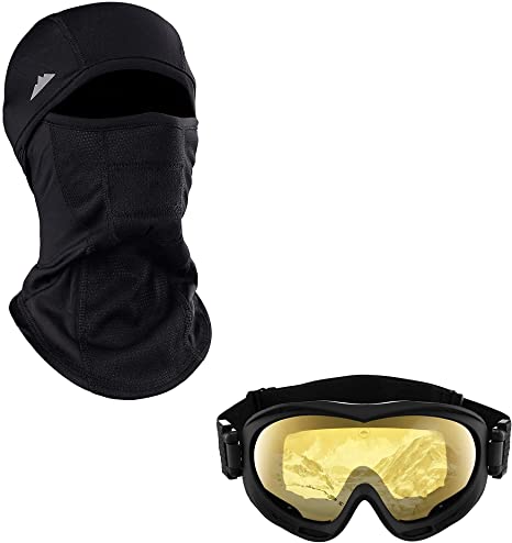 Tough Headwear Balaclava Ski Mask & Ski and Snowboard Goggles (Yellow) Bundle - Winter Face Mask & Snow Glasses for Skiing, Snowboarding, Cold Weather & Outdoor Winter Sports for Men & Women