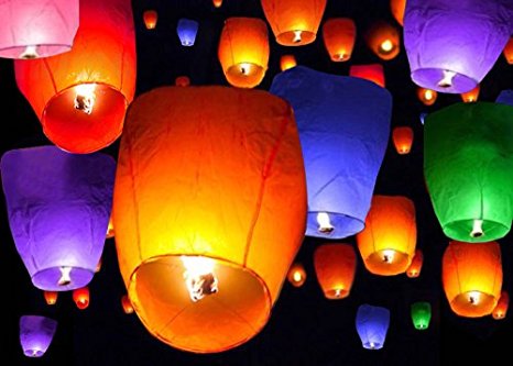 TMS® 50 Mix Colors Chinese Paper Sky Flying Wishing Lantern Lamp Candle Party Wedding Wish