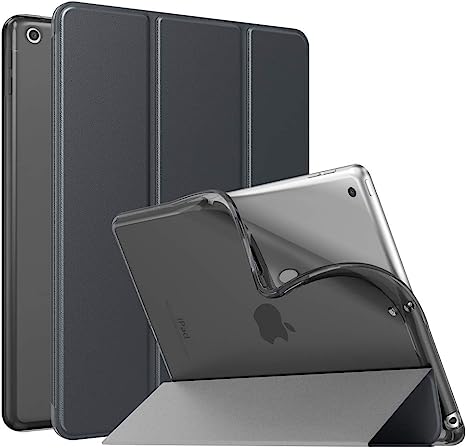 MoKo Case for New iPad 9th/8th/7th Gen Case (2021/2020/2019), Soft TPU Translucent Frosted Back Cover Slim Shell Protective Case with Stand for iPad 10.2 inch,Auto Wake/Sleep, Space Gray