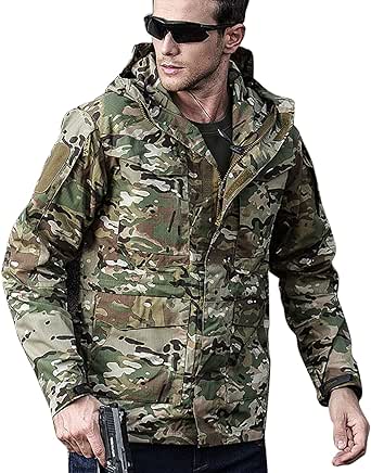 Men’s Tactical Jacket Waterproof Military M65 Field Jacket Windbreaker with Velcro Panel