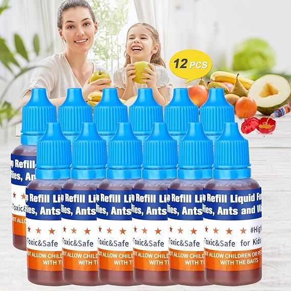 Fruit Fly Trap Refills Liquid Only 12 Pack,Fruit Fly Gnat Traps Indoors for Home,Fruit Fly Trap Bait Refill Gnat Catcher,Ready-to-Use Fruit Fly and Gnat Traps Killer for Indoors,Kitchen