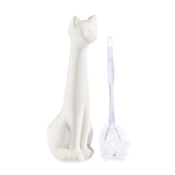 Ceramic Cat Toilet Brush in White