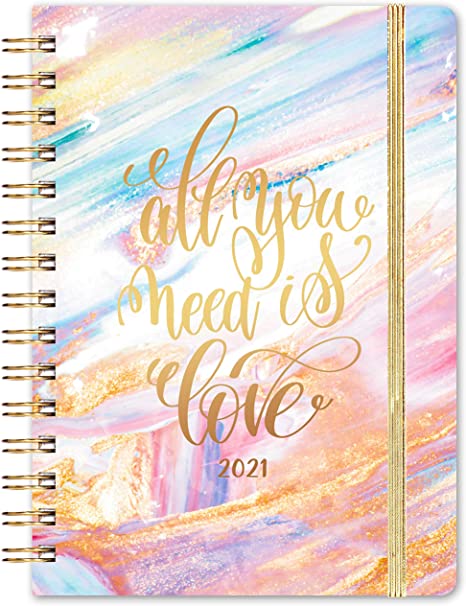 Planner 2021 - Weekly & Monthly 2021 Planner with Back Pocket, 6.4"x 8.5", Jan 2021 - Dec 2021, Hardcover, Strong Twin-Wire Binding, Tabs,Thick Paper, Elastic Closure, Inspirational Quotes