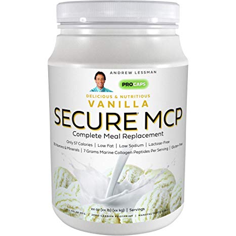 Andrew Lessman Secure MCP Complete Meal Replacement - Vanilla 60 Servings – Only 57 Calories, Low-Fat, 7 Grams Marine Collagen Peptides, Promotes Radiant Smooth Soft Skin, Comfortable Joints