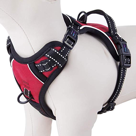 PHOEPET Updated No Pull Dog Harness 3M Reflective Puppy Vest  Training Handle  2 Metal Hooks  4 Snap Buckles  4 Slide Buckles [Easy to Put on & Take Off]