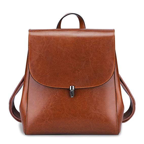 S-Zone Women Girls Ladies Leather Bag Purse Daily Casual Travel Small Backpack (Brown)