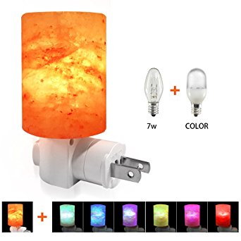 Venhoo Mini Hand Carved Himalayan Salt Lamp Natural Crystal Salt Rock Nursery Wall Night Light Plug In Nightlight with Incandescent Bulb and Multi LED Color Changing Bulb
