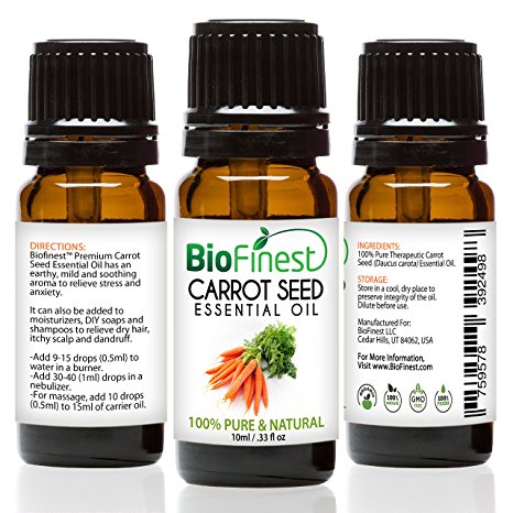 BioFinest Carrot Seed Oil - 100% Pure Carrot Seed Essential Oil - Balance Hormone, Nourish Skin, Anti-Aging - Premium Quality - Therapeutic Grade - Best For Aromatherapy - FREE E-Book (10ml)