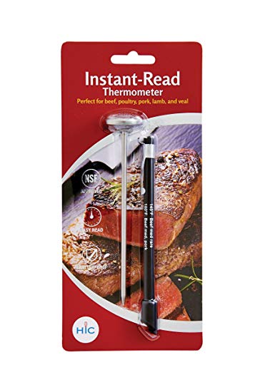 HIC Harold Import Co. FBA_29000 HIC Instant-Read Meat Poultry Turkey Grill Thermometer, Shatterproof Face, Stainless Steel and Protective Sheath with Internal Temperature Chart, 1"
