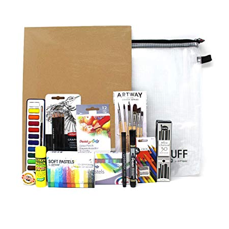 Artway - A3 Art Kit - 14 Items Including Pencils Brushes Pastels Paints and More - Ideal for GCSE and A-Level - A3