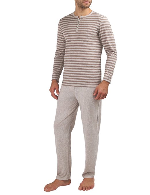 David Archy Men's Soft Cotton Crewneck Long Pajama Set