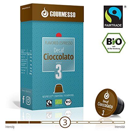 Gourmesso Decaf Chocolate - 30 Nespresso Compatible Flavored Coffee Capsules - Organic and Fair Trade