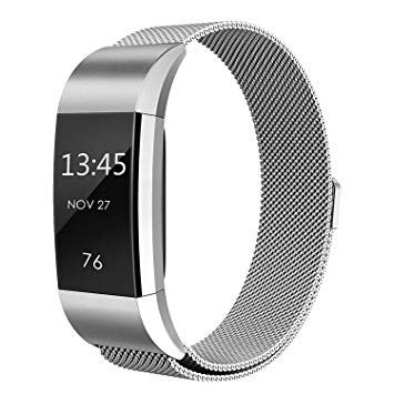 Issmolog for Fitbit Charge 2 Bands for Women Men, Milanese Loop Stainless Steel Magnetic Replacement Bracelet Strap for Fitbit Charge 2 Smartwatch Small & Large (silver&black&gold)