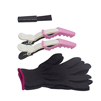 ATIVI Heat Resistant Gloves for Flat Iron Hair Brush Straighteners,Anti-Heat Curling Irons and Wands Hair Styling Suitable for Left and Right Hands with Hair Clips and Cleaning Brush