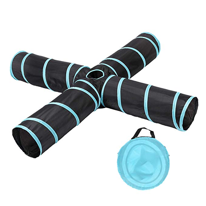 CO-Z 4 Way Cat Tunnel, Collapsible Pet Toy Tunnel Cat, Puppy, Kitty, Kitten, Rabbit, Dogs