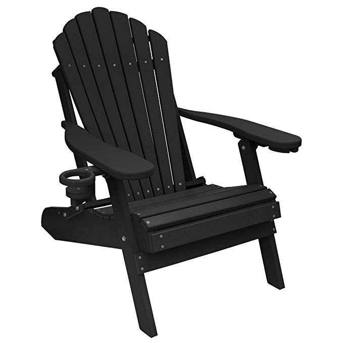 ECCB Outdoor Outer Banks Deluxe Oversized Poly Lumber Folding Adirondack Chair (Black)
