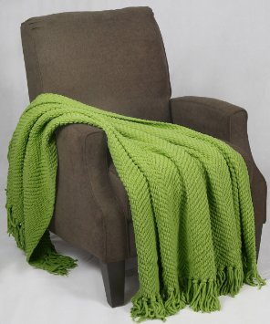 BNF Home Knitted Tweed Throw Couch Cover Blanket 50 x 60 Green Eyes