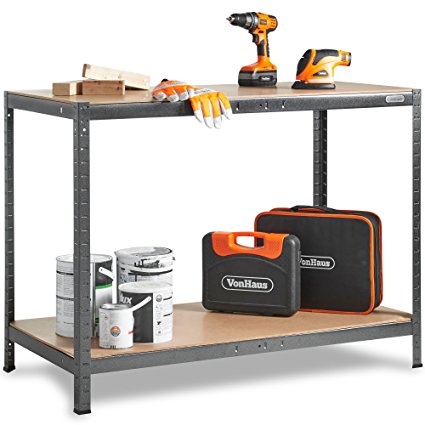 VonHaus Workbench Table Boltless Worktable Metal Shelving Storage Racking Massive 600Kg Capacity