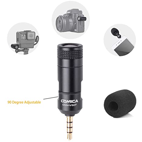 COMICA CVM-VS07 Mini Microphone for Gopro 6/7/8,3.5mm Cardioid Condenser Directional Video Microphone for Smartphone,DSLR Cameras,Stabilizer Mic for Podcast Livestream Facebook YouTube(TRRS/TRS)