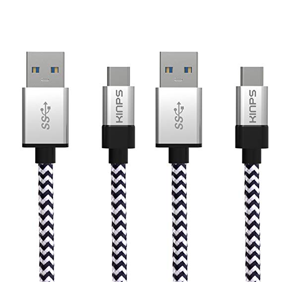 USB Type C Cable, Kinps 3ft USB C to USB A 3.0 Nylon Braided Fast Charging Sync Cable for Google Pixel, LG G6 V20 G5, Nintendo Switch 2017, Samsung Galaxy S8 Plus, New Macbook More