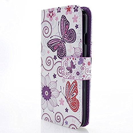 iPhone 8 Wallet Case, iPhone 7 Wallet case, Premium Flip Cover with 3 Credit Card Slots, Stand Feature for iPhone 7 / iPhone 8, 4.7 inch, Purple Butterfly Design