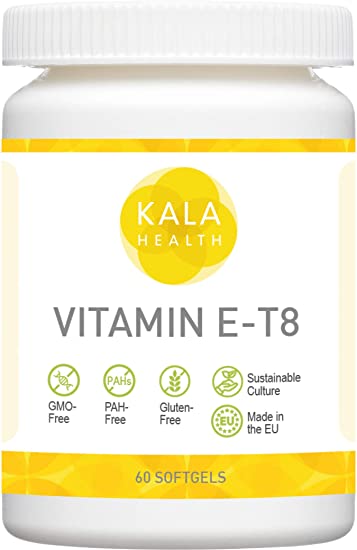 Kala Health Vitamin E-8 softgels - Provides All 8 Forms of Vitamin E Including 4 tocopherols and 4 tocotrienols The Most Complete Vitamin E Supplement Available - PAH Free (60)