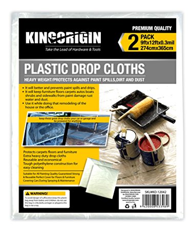 KingOrigin Plastic Drop Cloth Sheet 9 x12 Feet 2 Piece 80006A
