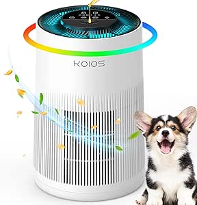 Air Purifiers for Home Large Room 1200ft², KOIOS H13 True HEPA Air Purifier for Bedroom with 7 Colorful Lights, Aromatherapy, Desktop Air Filter Cleaner for Smoke Dust Pollen Pets Dander Odor, AP2303