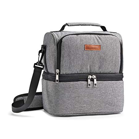 Fit & Fresh Men's Insulated Cooler Bag, Double Decker Lunch Bag, Gray