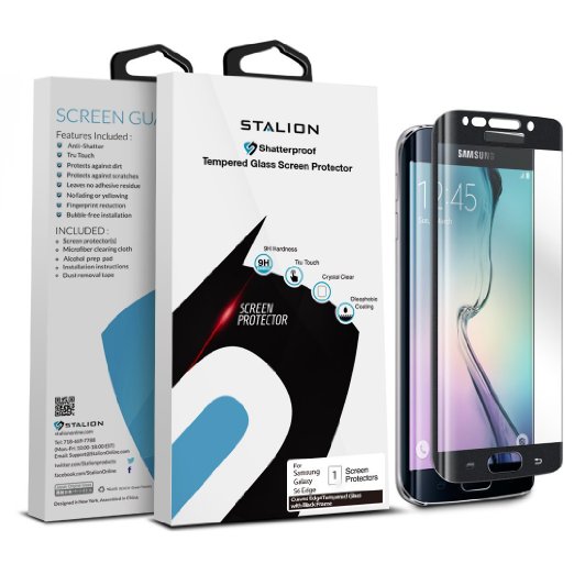 Samsung Galaxy S6 Edge Screen Protector Stalion Shield Tempered Liquid Glass Armor Guard Shatterproof Black Sapphire Full Screen Frame Edge to Edge Ballistic Gorilla Glass Retail Packaging1-Pack