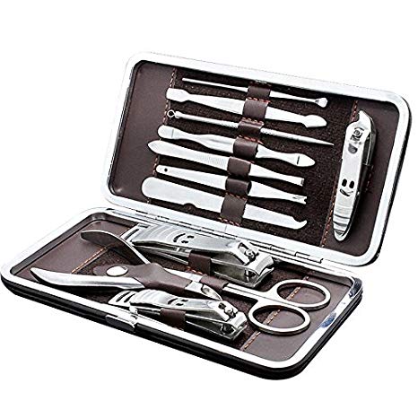 Manicure Pedicure Set Nail Clippers - 12 Piece Stainless Steel Manicure Kit - tools for nail, Cutter Kits -Perfect gift for women, men Includes Cuticle Remover with Portable Travel Case (12 In 1)