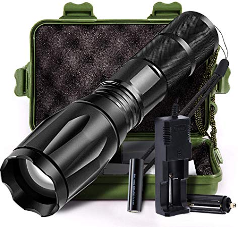 Rechargeable Led Tactical Flashlight, Handheld Bright Led Torch with 5 Light Modes1000Lumens Ultra-Bright XML-T6 Flashlights Zoomable Water-Resistant for Camping Hiking Hunting