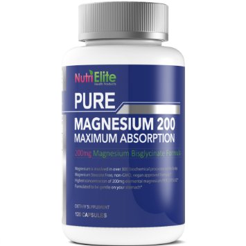 NutriElite Magnesium Glycinate - As Bisglycinate - 400mg Suggested Daily - 200mg Of Chelate Supplement In Each Capsule - Formulated For Maximum Absorption - No Stearates - 120 Capsules