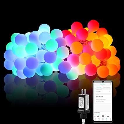 LE iLUX Smart RGB Globe String Lights, 33ft 100 LED, Multicolor, Voice/Music Sync, APP Control via Bluetooth, Indoor Outdoor Decorative Fairy Light for Bedroom, Patio, Garden, Party and Wall Décor